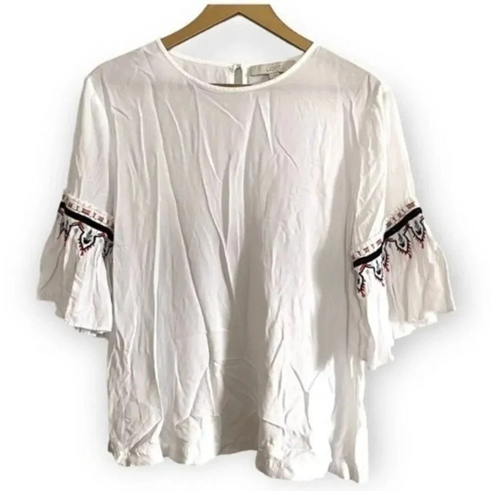 Ann Taylor LOFT Boho White Bell Sleeve Top